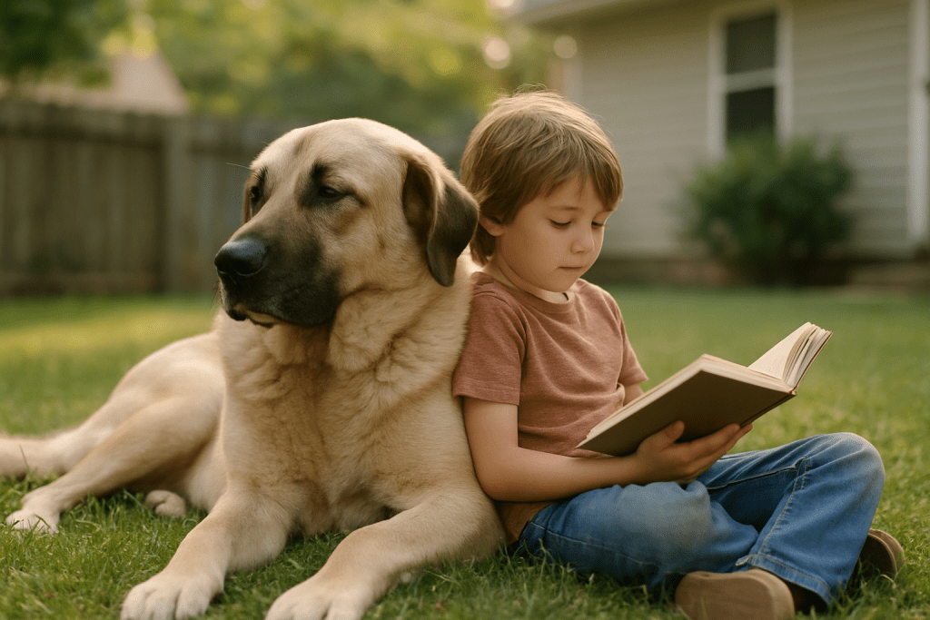 Un berger d'anatolie avec un jeune enfant